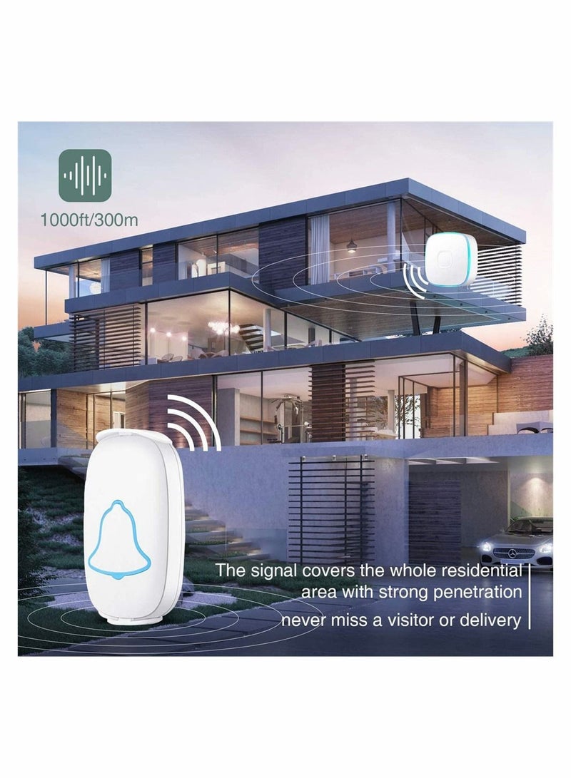 Wireless Doorbell, Waterproof Door Bell with 38 Melodies and Led Flash,1000-Foot Range, 4 Level Volume, 2 Remote ons and 1 Receiver - Image 2