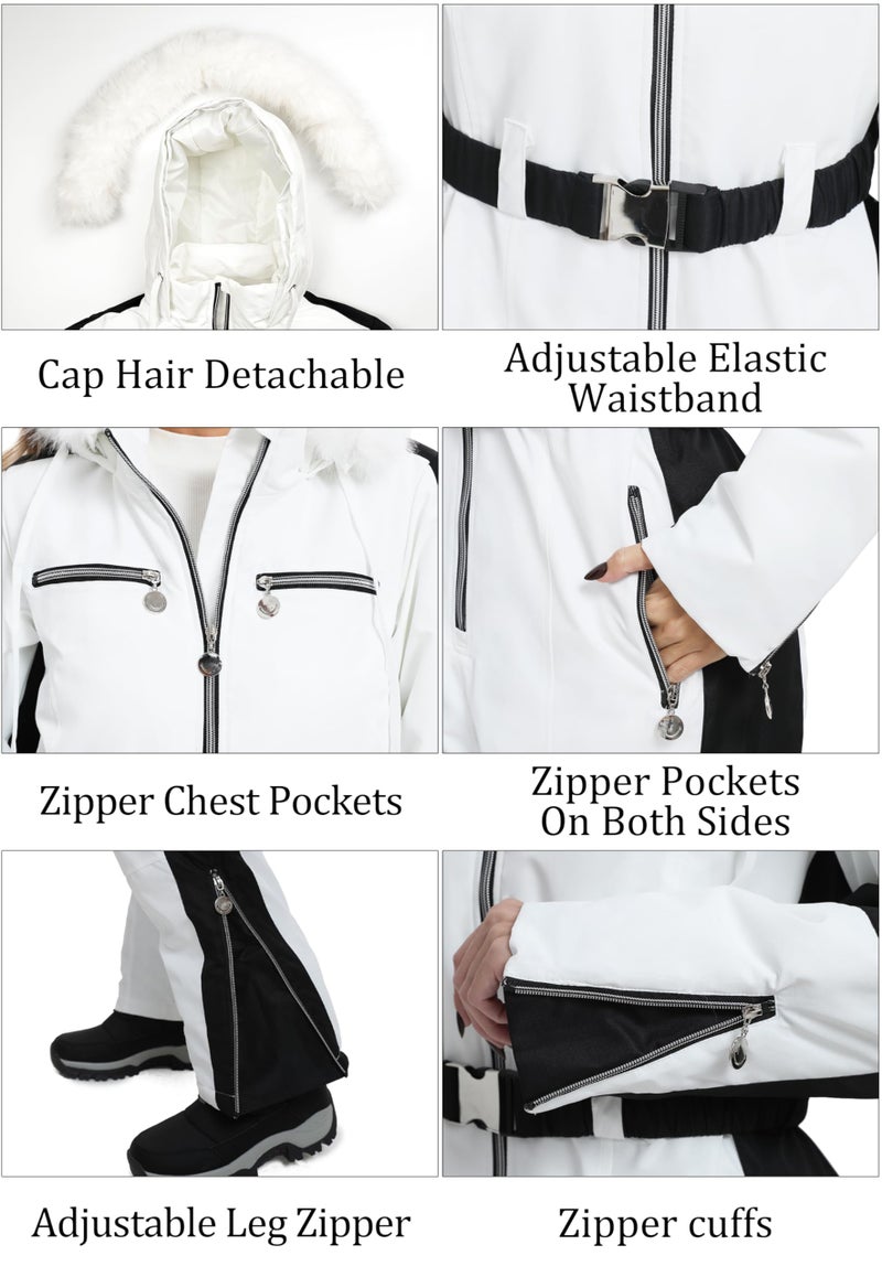 BenBoy Womens Snow Ski Suit Snowsuits Winter Warm Outdoor Snowboard Bibs Jumpsuits Waterproof Removable Collar Coat,HXK9196W-White-L