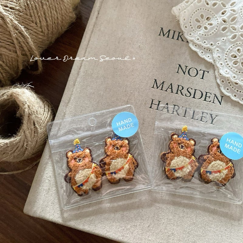 Korean Style Colorful Plush Bear BB Hair Clips for Women - Image 3
