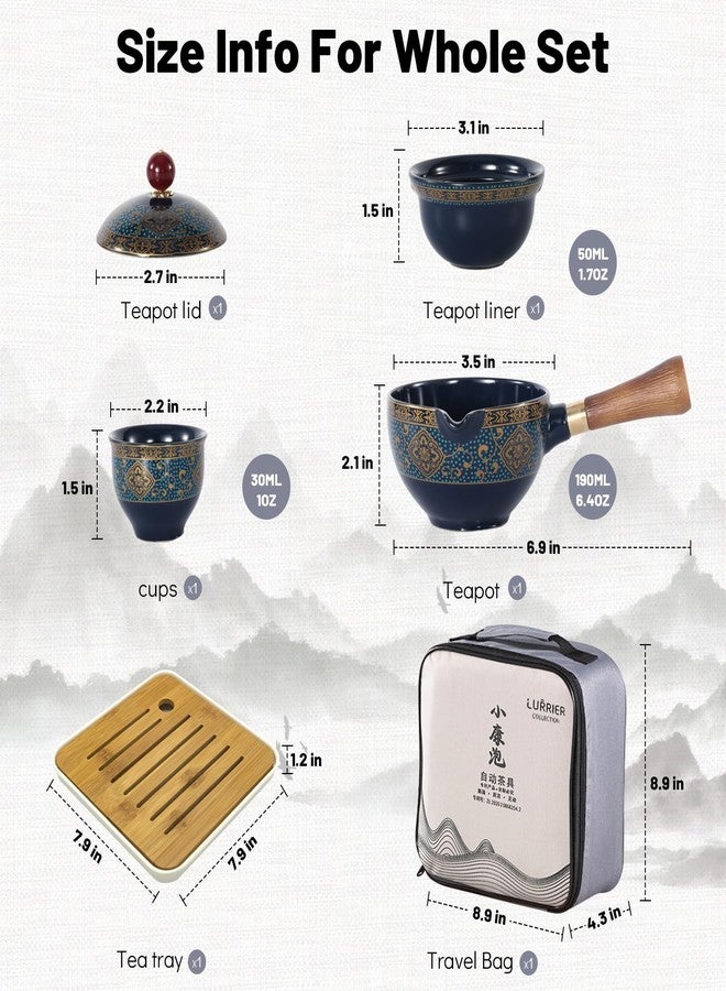 LURRIER Porcelain Chinese Gongfu Tea Set,Portable Teapot Set with 360 Rotation Tea maker and Infuser,Portable All in One Gift Bag for Travel,Home,Gifting,Outdoor and Office (Floral Blue) - Image 2