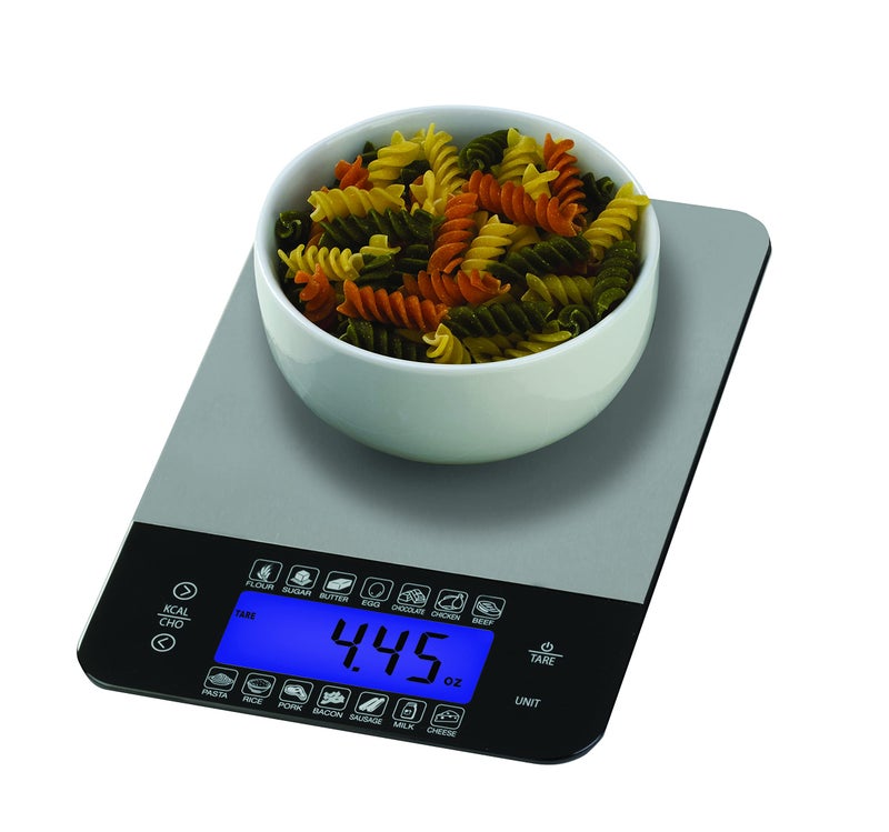 SmartHeart Digital Kitchen Food Scale with Calorie & Carb Calculator Stainless Steel | Precision Measurements | Unit conversions: oz, lbs, g, ml | 14 pre-Set Foods - Image 1