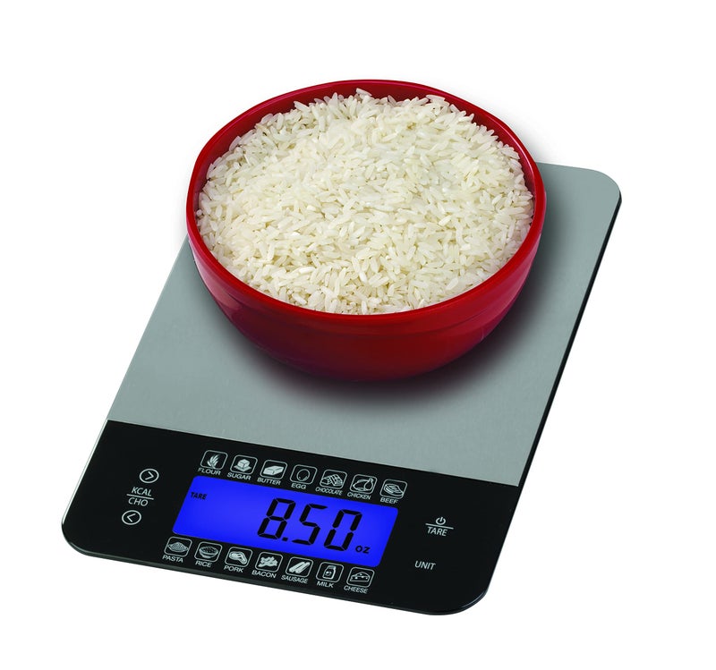 SmartHeart Digital Kitchen Food Scale with Calorie & Carb Calculator Stainless Steel | Precision Measurements | Unit conversions: oz, lbs, g, ml | 14 pre-Set Foods - Image 2