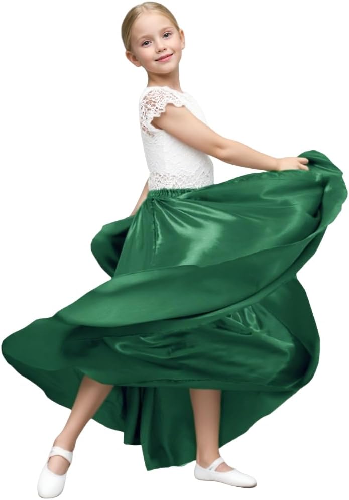Girls Belly Latin Dance Skirt - Elastic Waist Ankle Length Full Flowy Circle Dancewear for Dance Practice Training