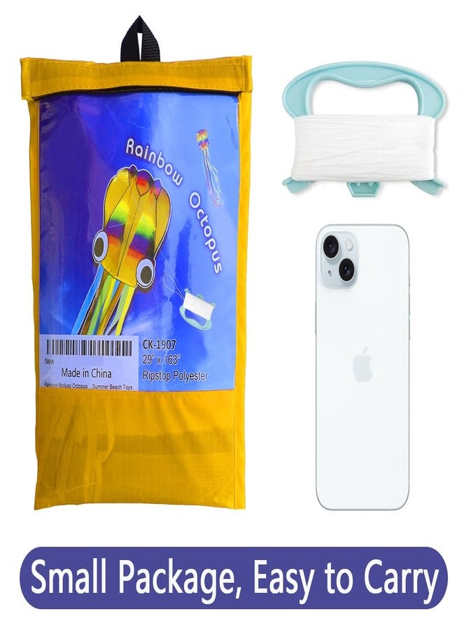 Honbo 14ft R2F Rainbow Soft Octopus Kite for Kids and Audlts-Large Kite with 11.5ft Long Tail and 200ft Flying line-Easy to Fly Toy for Outdoor Games Beach and Activities - Image 2