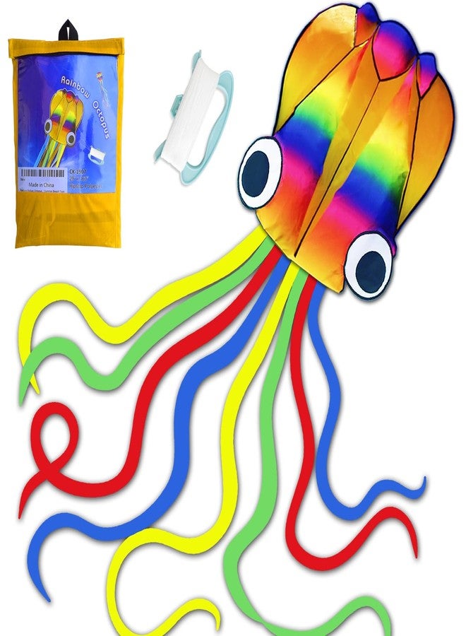 Honbo 14ft R2F Rainbow Soft Octopus Kite for Kids and Audlts-Large Kite with 11.5ft Long Tail and 200ft Flying line-Easy to Fly Toy for Outdoor Games Beach and Activities - Image 1