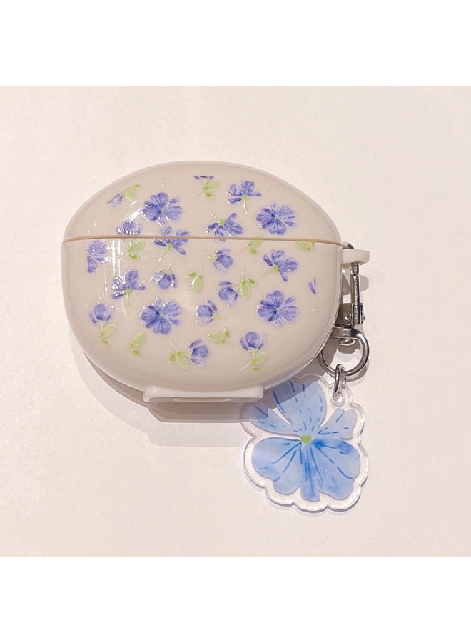 Honor Earbuds X7 Bluetooth Headset Protective Case Cartoon Soft Case Love Flower DIY-Color:Antique White And Purple Flower + Pendant-Model:Huaqiangbei Pro 4 - Image 1