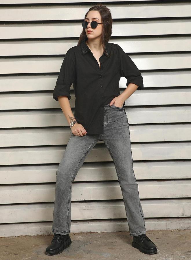 هاي ستار قمصان ستايلي بقبة واسعة مطرزة ومقاس عادي - Image 5