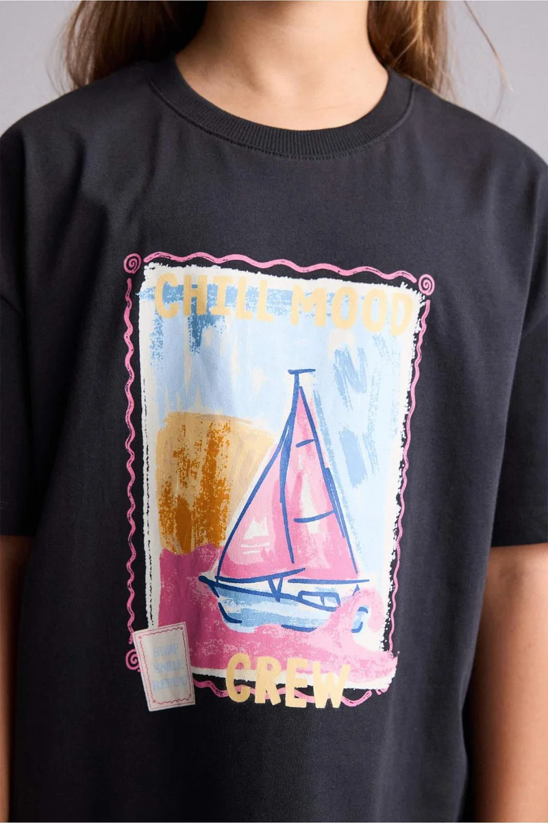 DeFacto Girl Crew Neck Printed Short Sleeve T-Shirt