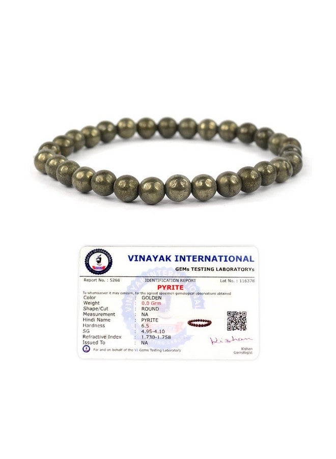 Reiki Crystal Products Certified Pyrite Bracelet Reiki Healing Crystal Stone 6 Mm Bracelet, Charged By Reiki Grandmaster & Vastu Expert For Unisex Adult - Image 1