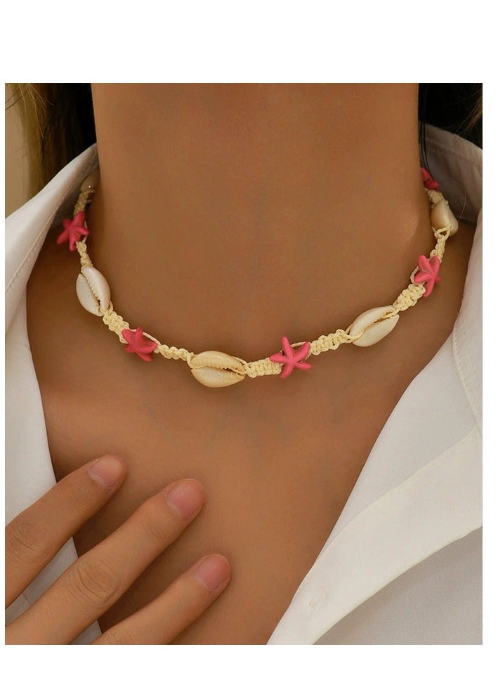 Bohemian style multi-layered shell necklace for women, fashionable pearl beads necklace, collarbone chain