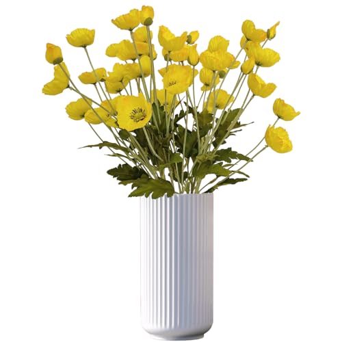 ATFL Yellow Poppy Flowers Artificial for Wedding Decorations,12 Pcs Fake Faux Silk Poppies Bulk for Home Decor Table Centerpieces Floral Arrangement(23.5‘’, Yellow) - Image 2