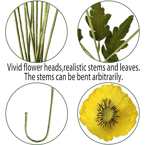 ATFL Yellow Poppy Flowers Artificial for Wedding Decorations,12 Pcs Fake Faux Silk Poppies Bulk for Home Decor Table Centerpieces Floral Arrangement(23.5‘’, Yellow) - Image 4