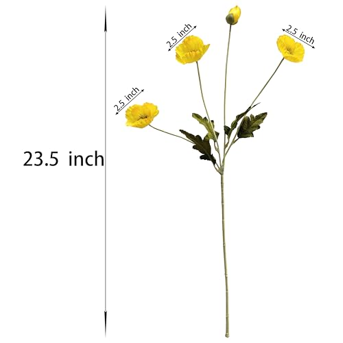 ATFL Yellow Poppy Flowers Artificial for Wedding Decorations,12 Pcs Fake Faux Silk Poppies Bulk for Home Decor Table Centerpieces Floral Arrangement(23.5‘’, Yellow) - Image 3