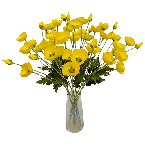 ATFL Yellow Poppy Flowers Artificial for Wedding Decorations,12 Pcs Fake Faux Silk Poppies Bulk for Home Decor Table Centerpieces Floral Arrangement(23.5‘’, Yellow) - Image 1
