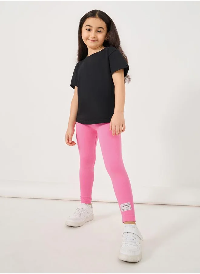 ستايلي Styli Solid Cotton Leggings with Patch Detail