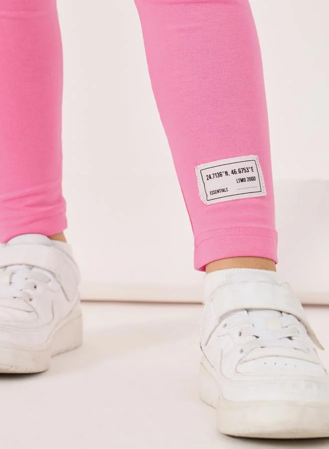 ستايلي Styli Solid Cotton Leggings with Patch Detail