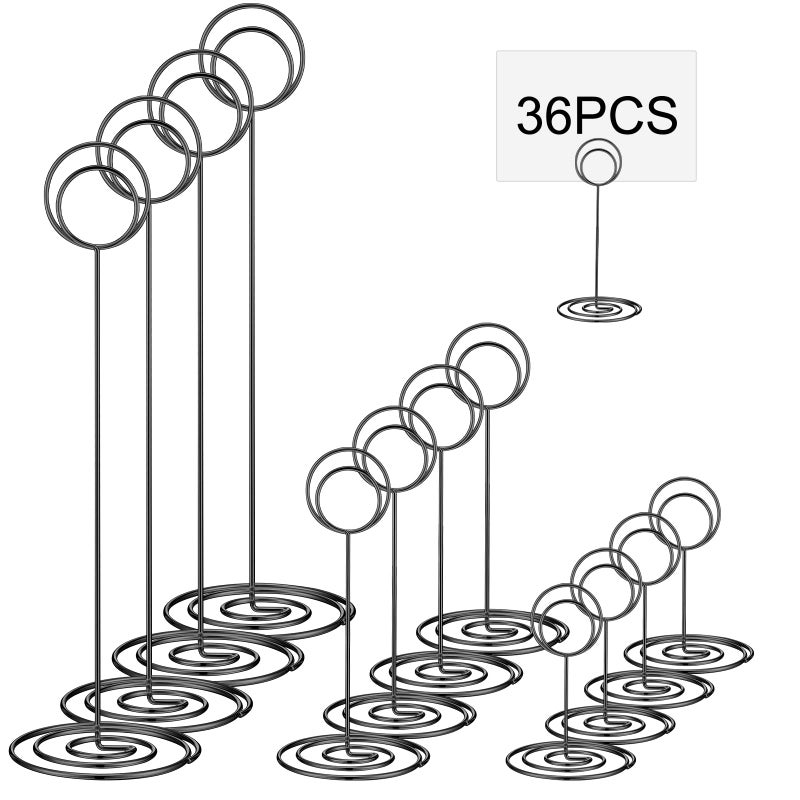 Teling Teling 36 Pieces Table Number Holders 3 Size Place Card Holder Name Numbers Menu Memo Note Card Picture Photo Clip Stand Table Sign for Wedding Anniversary Party DisplayBlack 