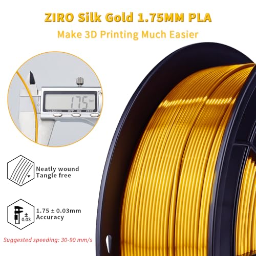 ZIRO PLA Filament 1.75mm, Shining Red 3D Printer Filament Silky, Silk 3D Printing Material, Dimensional Accuracy +/- 0.03mm, Fit Most FDM Printers and Pens, Glossy 1KG Spool, Gold - Image 4