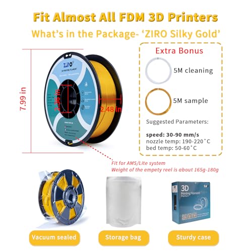ZIRO PLA Filament 1.75mm, Shining Red 3D Printer Filament Silky, Silk 3D Printing Material, Dimensional Accuracy +/- 0.03mm, Fit Most FDM Printers and Pens, Glossy 1KG Spool, Gold - Image 5