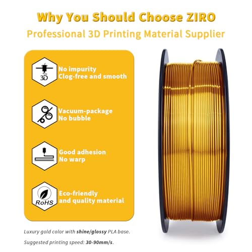 ZIRO PLA Filament 1.75mm, Shining Red 3D Printer Filament Silky, Silk 3D Printing Material, Dimensional Accuracy +/- 0.03mm, Fit Most FDM Printers and Pens, Glossy 1KG Spool, Gold - Image 3
