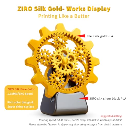 ZIRO PLA Filament 1.75mm, Shining Red 3D Printer Filament Silky, Silk 3D Printing Material, Dimensional Accuracy +/- 0.03mm, Fit Most FDM Printers and Pens, Glossy 1KG Spool, Gold - Image 2