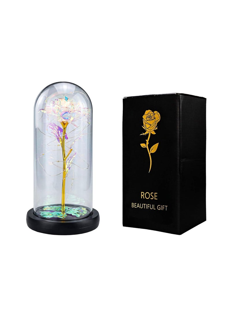 DudWocy DudWocy Enchanted Rose Gift for Women Christmas Rose Flower with LED Light in Glass Dome for Her Colorful Rose Flower Gifts for Mothers Day Christmas Day Valentines Day Anniversary 