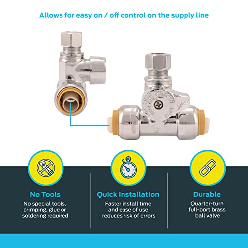 SharkBite 1/2 x 1/2 x 3/8 Inch Compression Tee Stop Valve, Push to Connect Brass Plumbing Fitting, PEX Pipe, Copper, CPVC, PE-RT, HDPE, 24984A - Image 3