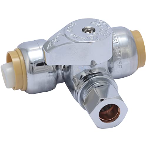 SharkBite 1/2 x 1/2 x 3/8 Inch Compression Tee Stop Valve, Push to Connect Brass Plumbing Fitting, PEX Pipe, Copper, CPVC, PE-RT, HDPE, 24984A - Image 1