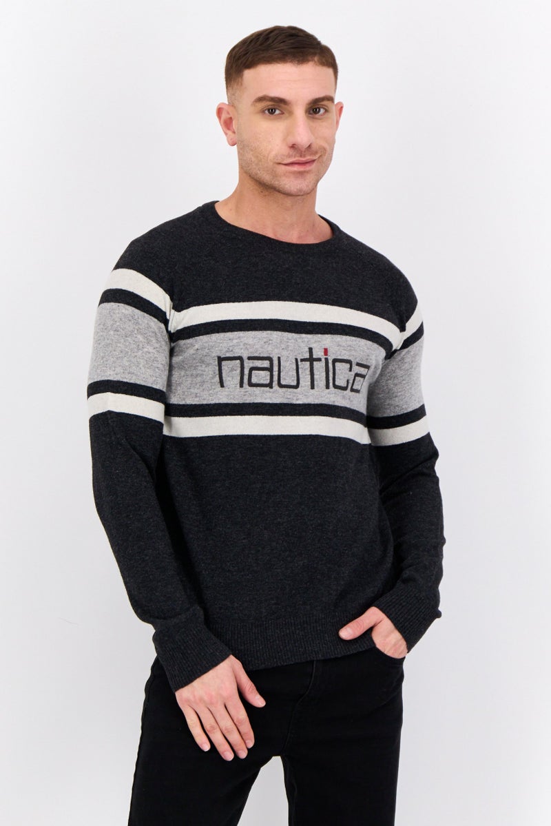 NAUTICA Men Crew Neck Long Sleeve Embroidered Logo Sweater, Multi Color - Image 1