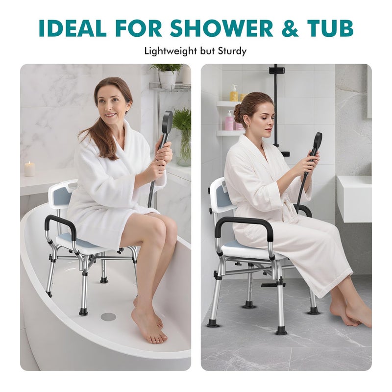 VFAUOSIT Shower Chair with Removable Arms and Back for Elderly & Disabled, 550 lbs Shower Chair for Inside Shower, 6-Height Adjustable Shower Seats for Adults, Bath Chairs for Seniors Inside Tub - Image 4