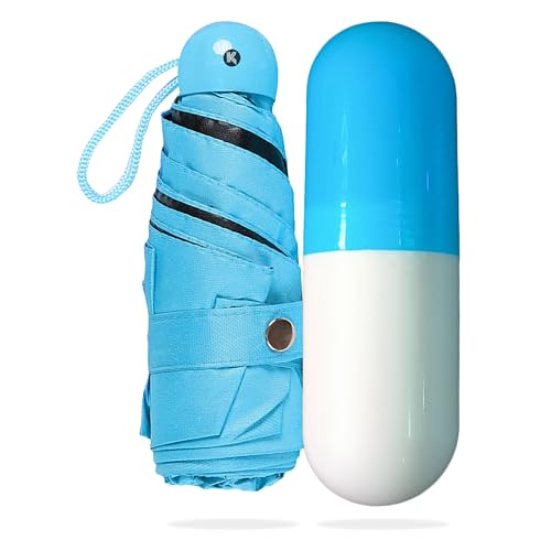 Kraptick Ultra Lights and Small Mini Umbrella with Cute Capsule Case,5 Folding Compact Pocket Umbrella, Especially for Kids (Blue) - Image 1