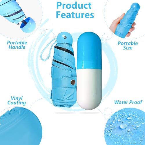 Kraptick Ultra Lights and Small Mini Umbrella with Cute Capsule Case,5 Folding Compact Pocket Umbrella, Especially for Kids (Blue) - Image 5