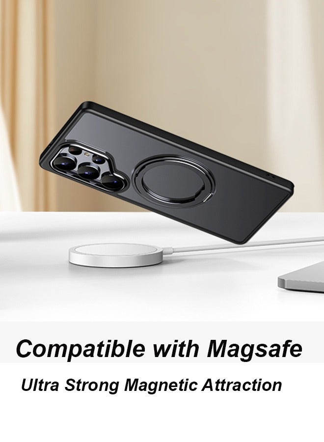 Magnetic for Samsung Galaxy S25 Ultra Case with with 360° Spin Stand, Compatible with MagSafe, Slim Translucent Matte Shockproof with Anti-Fingerprint Protective Phone Cover, Black - Image 4