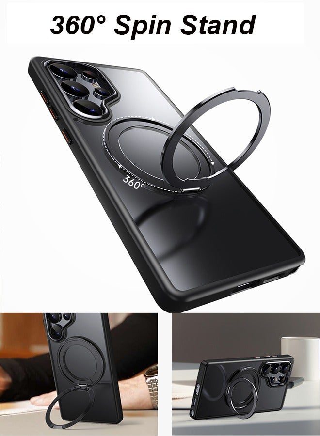 Magnetic for Samsung Galaxy S25 Ultra Case with with 360° Spin Stand, Compatible with MagSafe, Slim Translucent Matte Shockproof with Anti-Fingerprint Protective Phone Cover, Black - Image 3