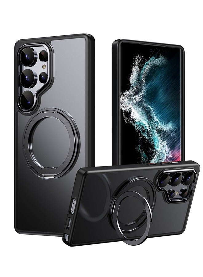 Magnetic for Samsung Galaxy S25 Ultra Case with with 360° Spin Stand, Compatible with MagSafe, Slim Translucent Matte Shockproof with Anti-Fingerprint Protective Phone Cover, Black - Image 1