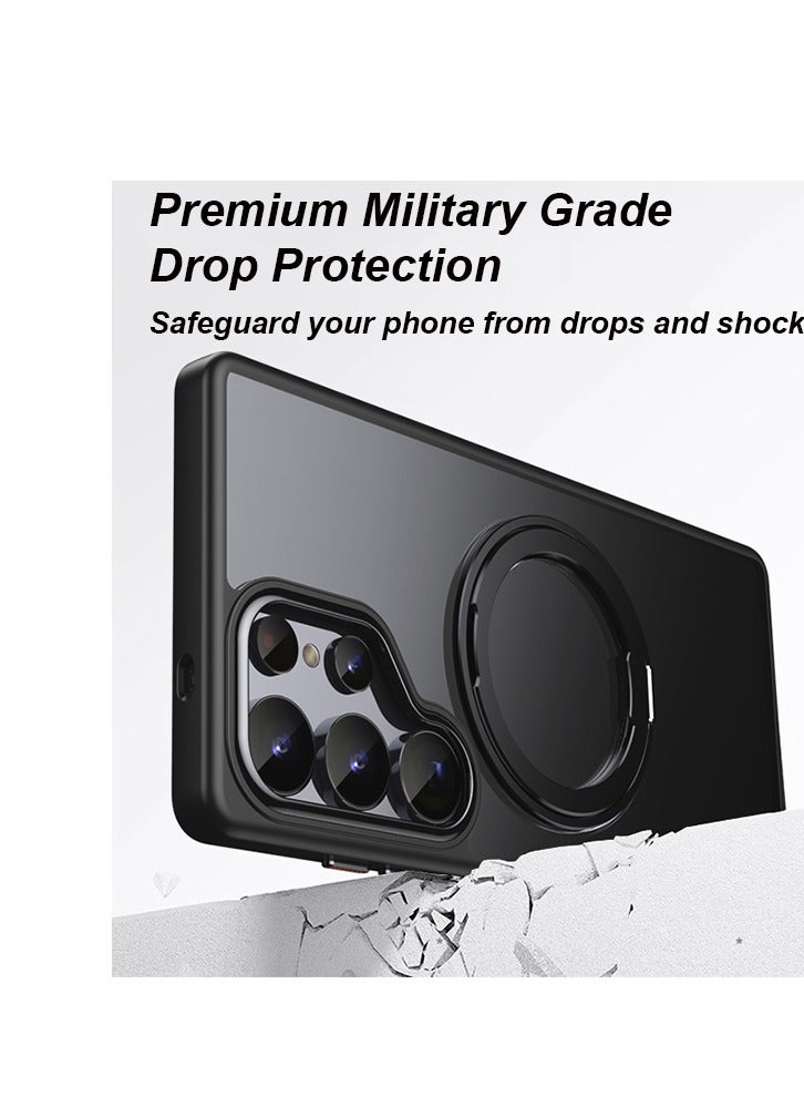 Magnetic for Samsung Galaxy S25 Ultra Case with with 360° Spin Stand, Compatible with MagSafe, Slim Translucent Matte Shockproof with Anti-Fingerprint Protective Phone Cover, Black - Image 5