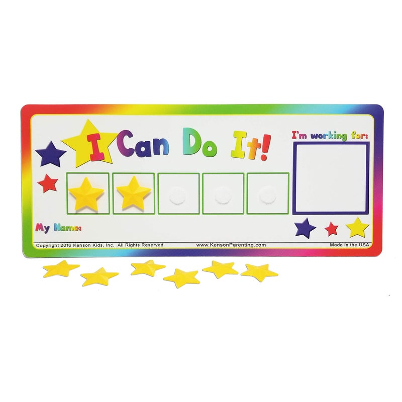 Kenson Kids â€œI Can Do It!â€ Token Board. Colorful Magnetic Rewards Chart with Positive-Reinforcement Stars and Customizable Goal Box. Great for Ages 3-10. Measures 5-Inches by 11-Inches - Image 1