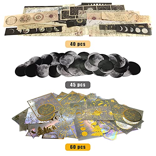 DRWATE 145PCS Vintage Astronomy Stickers, Bronzing Universe Washi Stickers of Space Galaxy Planets Aesthetic Decoration Sticker for Album Laptop Scrapbook Phone Case Envelope Journal Card Making - Image 3