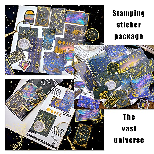 DRWATE 145PCS Vintage Astronomy Stickers, Bronzing Universe Washi Stickers of Space Galaxy Planets Aesthetic Decoration Sticker for Album Laptop Scrapbook Phone Case Envelope Journal Card Making - Image 5