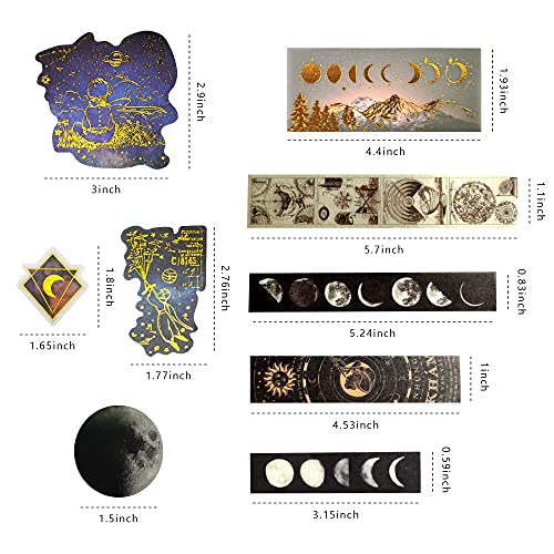 DRWATE 145PCS Vintage Astronomy Stickers, Bronzing Universe Washi Stickers of Space Galaxy Planets Aesthetic Decoration Sticker for Album Laptop Scrapbook Phone Case Envelope Journal Card Making - Image 2