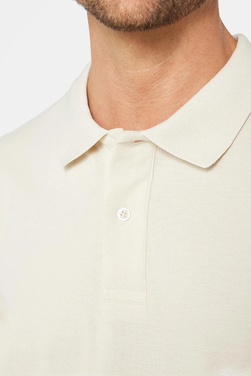 Tudors Men's Slim Fit Slim Fit Cotton Soft Texture Breathable Fabric Non-rolling Collar Ecru Polo Neck T-Shirt