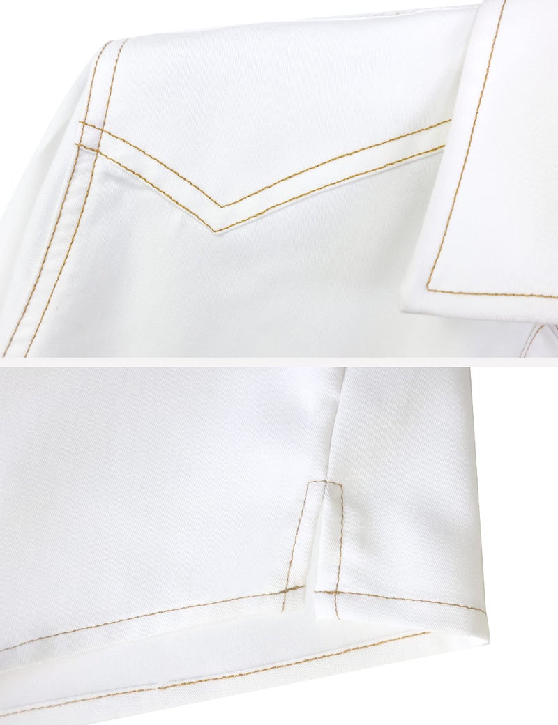 Omoone Women's 3/4 Sleeve Modern Denim Crop Top Tie Knot Shirt Cardigan(0774-White-L) - Image 4