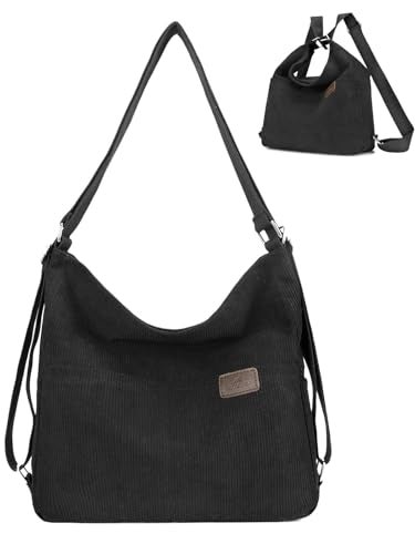 RUNSOON Corduroy Puffer Tote Bag Convertible Backpack Purse for Women Hobo Bag Crossbody Handbags with Zipper Multi Pockets Compartments, Black - Image 1