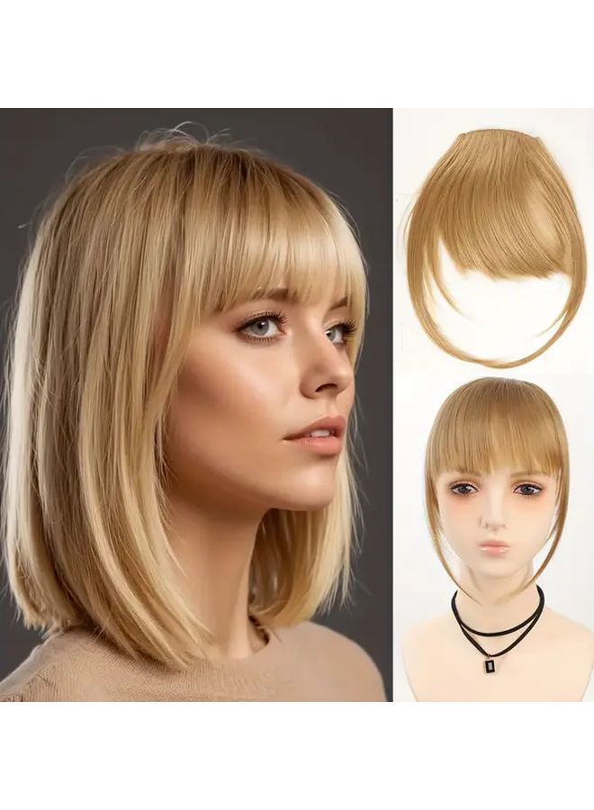 Synthetic Manga Air Bangs With BB Clip Straight Hairpiece For Women 12 Inch Light Brown Easy Clip In Temporary Hairstyle For All Occasions Kawaii Hair Clips Quick Hair Transformation Sleek Hair Accessory Secure Attachment Daily Wear - Image 1