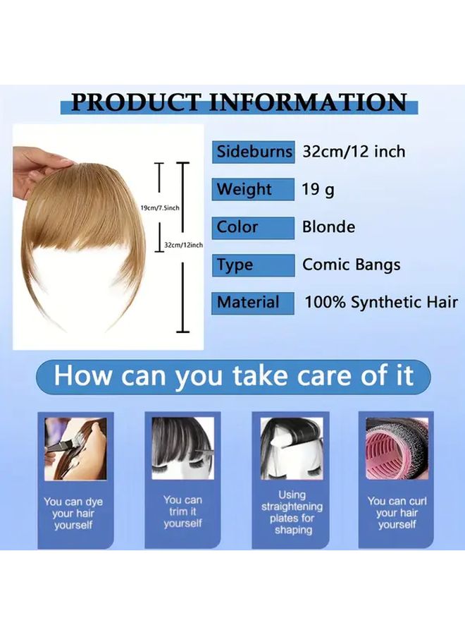 Synthetic Manga Air Bangs With BB Clip Straight Hairpiece For Women 12 Inch Light Brown Easy Clip In Temporary Hairstyle For All Occasions Kawaii Hair Clips Quick Hair Transformation Sleek Hair Accessory Secure Attachment Daily Wear - Image 4