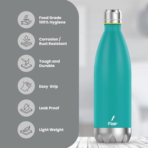 Flair Soft-Touch Hot & Cold Stainless Steel Water Bottle | 500ml Thermosteel Flask | Leakproof, BPA-Free, Double Walled | Vacuum Insulated | Green | Ideal Gift for All Ages | Perfect for Office, Gym - Image 2