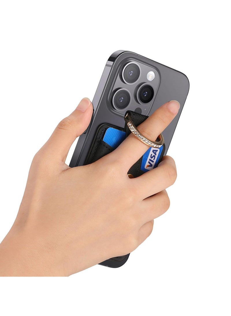 سيوسي حامل محفظة بطاقات الهاتف المغناطيسي، مع حلقة لمحفظة MagSafe لسلسلة iPhone 15/14/13/12، محفظة حامل بطاقات مغناطيسية قوية تناسب 3 بطاقات وجيب بلينغ أسود - Image 4