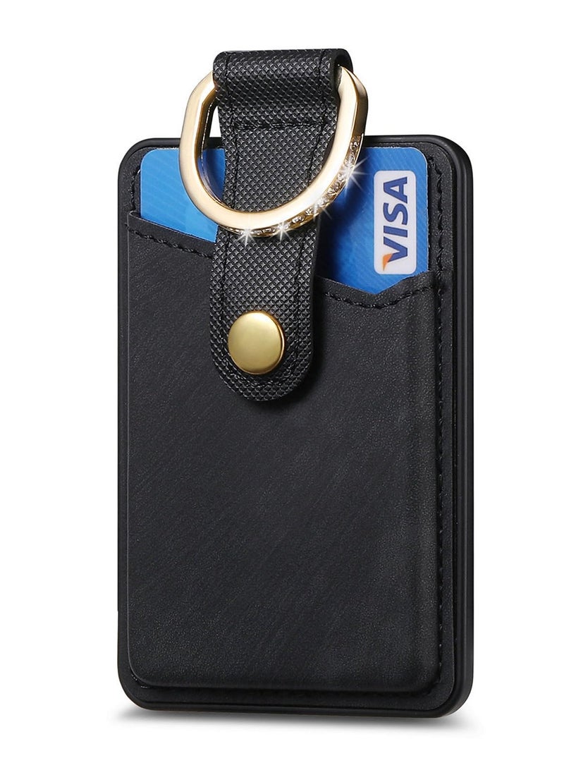 سيوسي حامل محفظة بطاقات الهاتف المغناطيسي، مع حلقة لمحفظة MagSafe لسلسلة iPhone 15/14/13/12، محفظة حامل بطاقات مغناطيسية قوية تناسب 3 بطاقات وجيب بلينغ أسود - Image 2