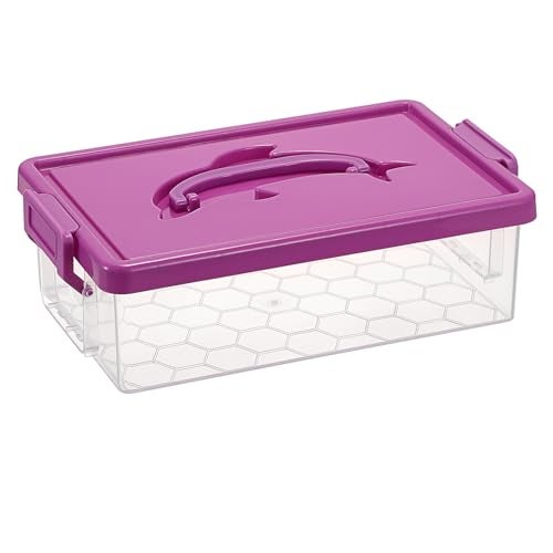 BTSKY 1Pack Clear Plastic Storage Box with Lid9x55x28 Stackable Organizer Featuring EasyLift Dolphin Design MultiUse Portable Container for Craft Office SpaceSaving SecureClasp Purple - Image 1