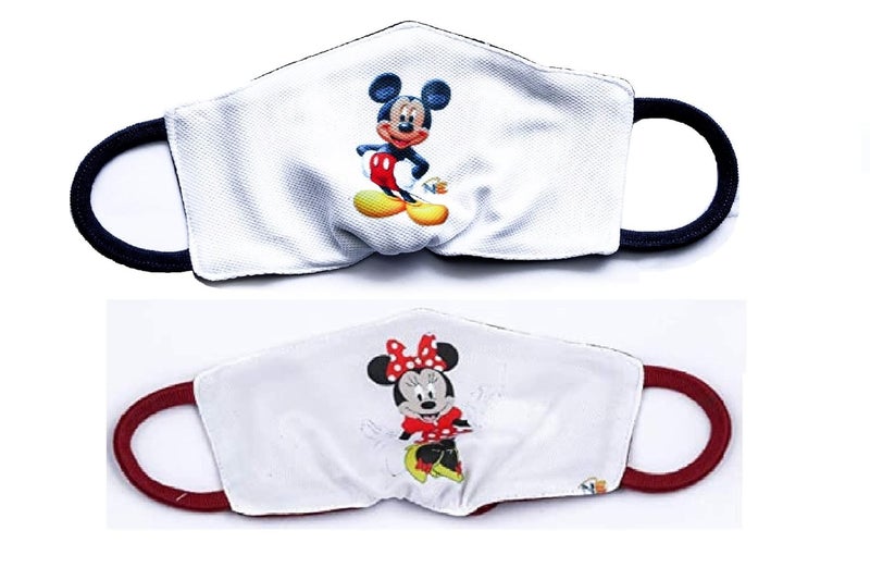 SK ORGANIC SK ORGANIC by Soft cotton Face Mask Pack of 2 Micky and Minni mouse for Children of Age 5 to 9 2 layered 